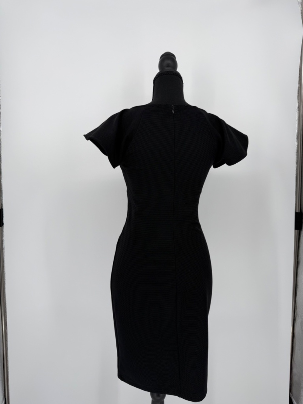 GUESS Black Ribbed Knit Bodycon Dress | Flutter Sleeve V-Neck Small - Picture 6 of 11